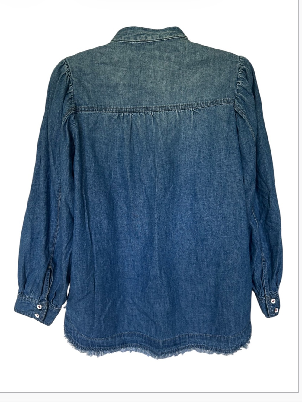 Anthropologie Pilcro Tie Neck Blouse Chambray Puff Balloon Sleeve Excellent M - Picture 4 of 11